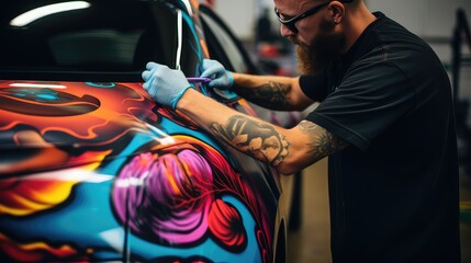 Decal application process photo realistic illustration - Generative AI.