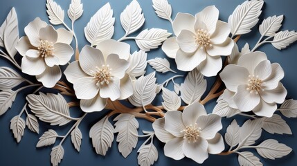 Elegant White Flowers on Deep Blue Background