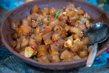Kikil fried chili sauce, a typical Indonesian food made from cow skin