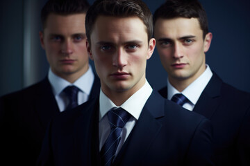 Group of men dressed in suits standing next to each other. This professional image can be used to portray teamwork, business meetings, or corporate events