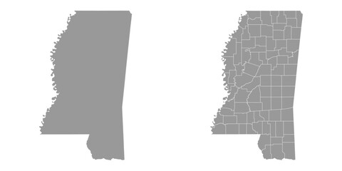 Mississippi state gray maps. Vector illustration.