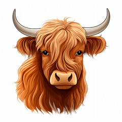 Funny Highland Cow Clipart isolated on white background