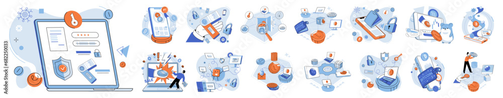Poster crypto wallet vector illustration. the integration blockchain technology enhances security digital w