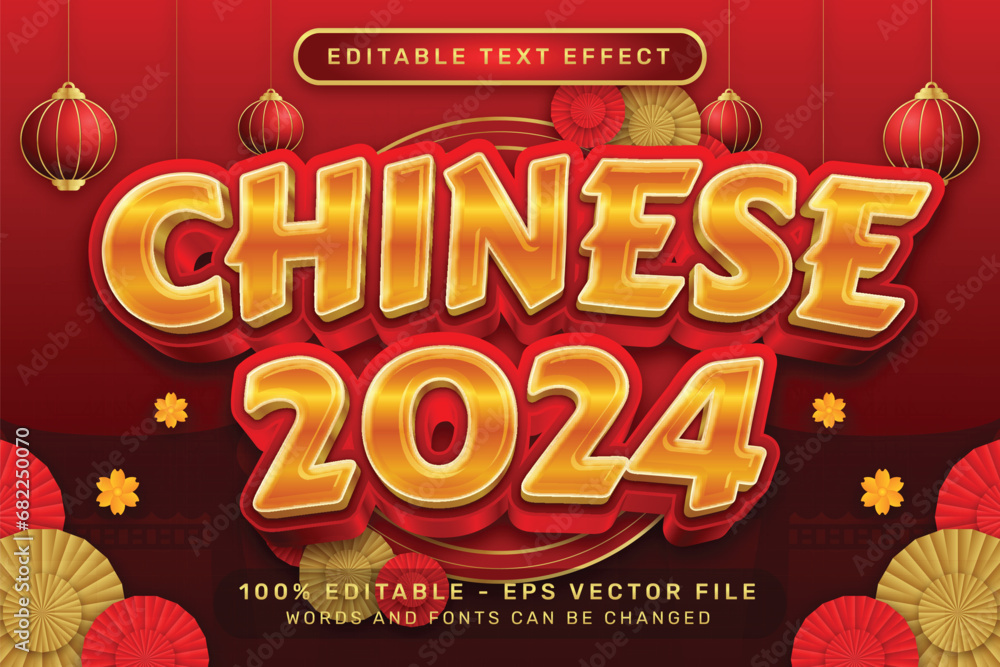 Poster chinese newyear 3d text effect and editable text effect with lanterns and chinese ornaments