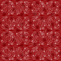 red christmas background with snowflakes, pattern with white snowflakes on magical red background with circles, abstract celebration christmas background, winter design	