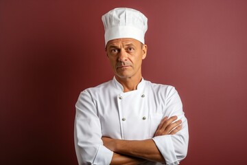Man chef cook or baker in uniform thinks what to cook cooking profession and inspiration concept with AI