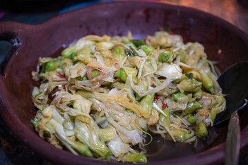 Stir-fried Turi Flowers, a typical Javanese, Indonesian culinary dish made from Turi Flowers, Sesbania grandiflora