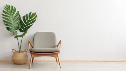 Fototapeta na wymiar An Elegant Chair and a Vibrant Potted Plant Creating a Serene Atmosphere