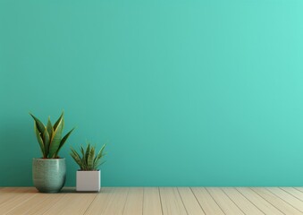 Green Oasis: A Vibrant Wall with a Lush Potted Plant on a Rustic Wooden Floor