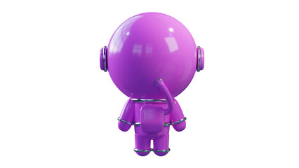 Cartoon man in a pink space suit, astronaut back view, transparent background. 3D rendering.