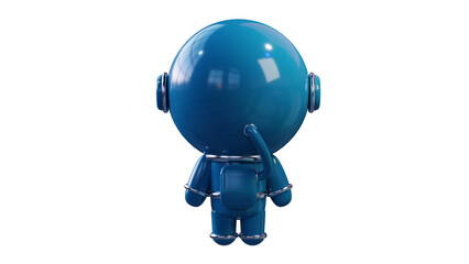 Cartoon man in a blue space suit, astronaut back view, transparent background. 3D rendering.