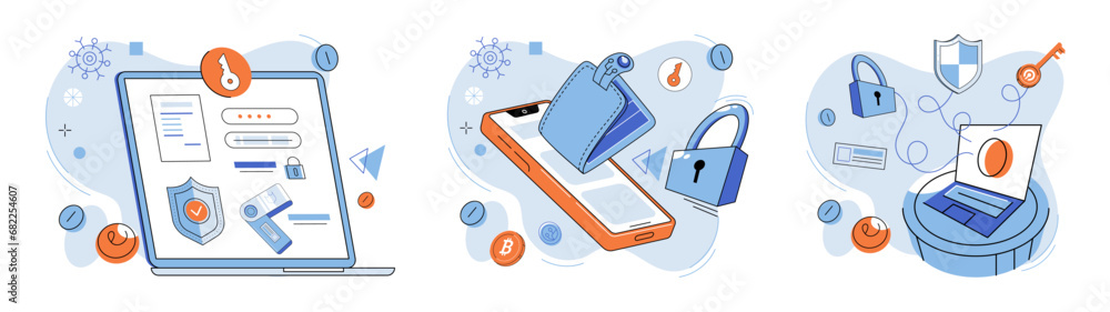 Poster crypto wallet vector illustration. e wallets are becoming increasingly popular for online transactio