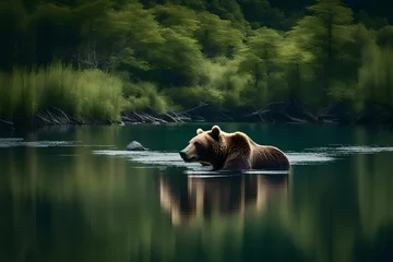 Fototapete Elchbulle bear in water