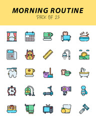 set of Morning routine Lineal Color icons for logo & web. Vector illustration