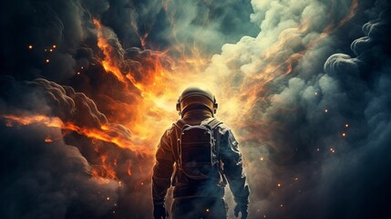 An astronaut looks into space. AI Generation