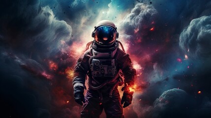 Fototapeta na wymiar An astronaut looks into space. AI Generation