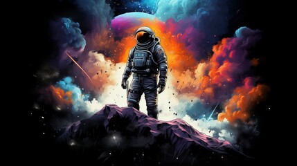 Obraz premium An astronaut looks into space. AI Generation