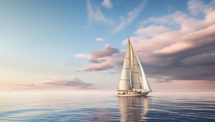 A Serene Journey: A Sailboat Gliding Through the Vast, Blue Ocean - obrazy, fototapety, plakaty