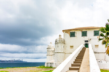 Old fort of Mont Serrat in Salvador in Bahia with the city in the background - obrazy, fototapety, plakaty