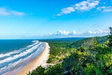 Pe de Serra Beach in the city of Serra Grande surrounded by vegetation and hills on the southern coast of the state of Bahia