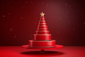 merry Christmas 3d rendered red Podium display for event