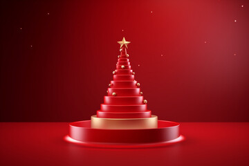 merry Christmas 3d rendered red Podium display for event