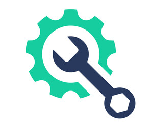 Service tool icon with bonus settings tool symbol. The vector illustration style is a distinctive flat cobalt and blue symbol on a white background.