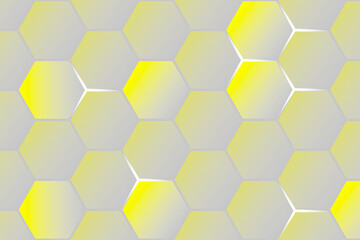 Yellow digital art illustration background. Hexagon shape, white, shiny black. Background ideas for your design banners, book, Website work, stripes, tiles, background texture wall with copy spaces