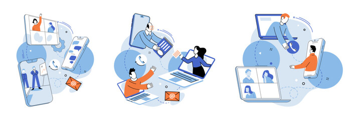 Online team vector illustration. The remote meeting allowed for efficient collaboration and decision making The online team embraced power technology to enhance their productivity The virtual