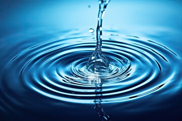 Blue elegance. Macro view of liquid circles and ripples in calm water background. Nature symphony. Abstract macro of clear water drops creating beautiful concentric