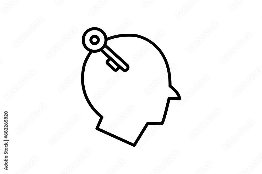 Poster key ability icon. head with key. line icon style. simple vector design editable