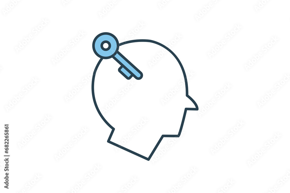 Poster key ability icon. head with key. flat line icon style. simple vector design editable