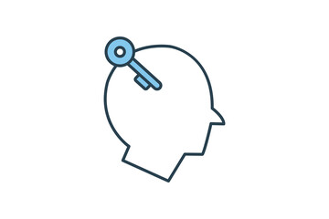 key ability icon. head with key. flat line icon style. simple vector design editable