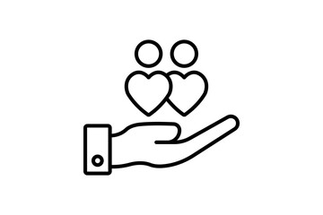 empathy icon. hand and human with heart. line icon style. simple vector design editable
