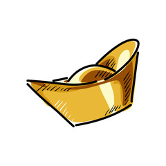 drawing of Chinese gold ingot isolated on transparent background. Vector comic style golden money icon. chinese lunar new year 