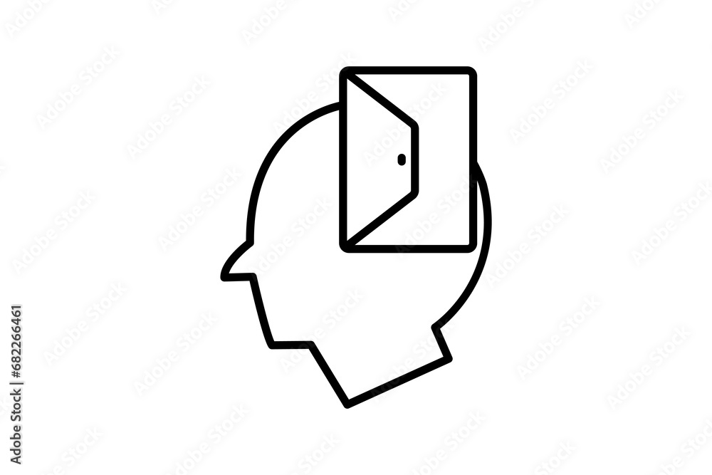 Poster openness icon. head with open door. line icon style. simple vector design editable