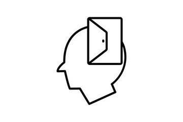 openness icon. head with open door. line icon style. simple vector design editable