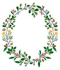 Fototapeta premium Floral wreath frame , Floral frames with leaves , Celebration Frame , Wedding frame , gift floral wreath design ,decorative wreath frame, vector illustration