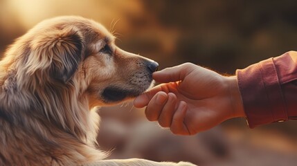 Human Affectionately Pets Dog on the Chin, Creating a Gentle, Loving Connection, Demonstrating a Bond of Friendship and Trust