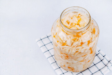 A jar of sauerkraut. Fermented food.