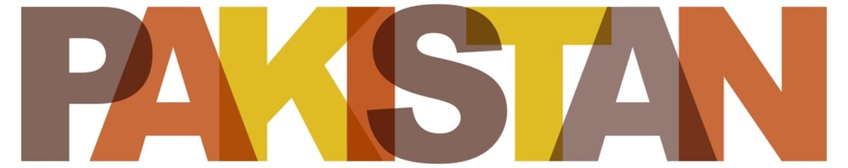 Pakistan, phrase overlap color no transparency. Concept of simple text for typography poster, sticker design, apparel print, greeting card or postcard. Graphic slogan isolated on white background.