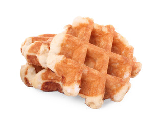 Many delicious Belgian waffles isolated on white