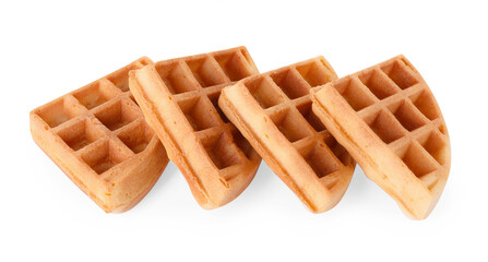 Many tasty Belgian waffles isolated on white