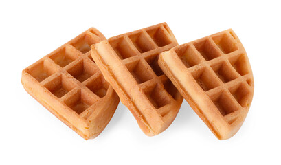 Many tasty Belgian waffles isolated on white
