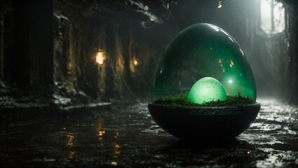 green alien egg in sewer