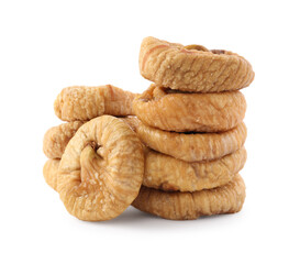 Stacked tasty dried figs isolated on white