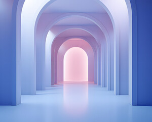 Violet corridor with columns.Minimal  summer architecture holiday concept
