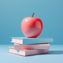 .Apple on books.Back to school creative minimal concept