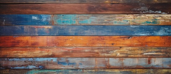 Obraz premium In the midst of the vintage wooden wall, an abstract texture emerged, blending design and nature into a retro, grunge masterpiece, showcasing a burst of natural colors on the weathered timber