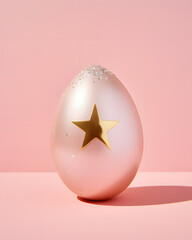 Golden pink egg with a star.Minimal creative food easter composition